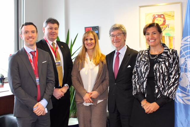 Prof. Jeffrey Sachs, Patrick Paul Walsh and Guillaume Lafortune from SDSN meet with Gabriela Ramos, ADG for Social and Human Sciences (UNESCO).